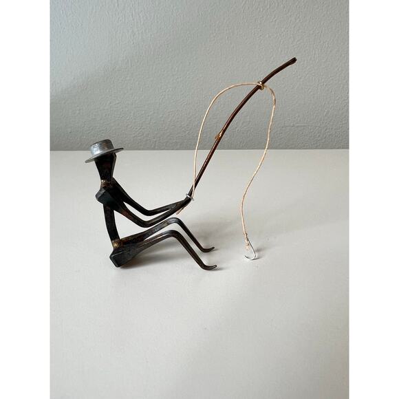 Handcrafted Metal Fishing Figure Sculpture Art made from Recycled Materials - Picture 1 of 4